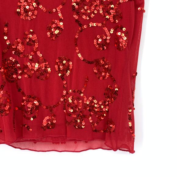 Kookai Y2K V-Neck Sleeveless Tank Top Womens Size T2 US M Mesh Red Sequin Detail - Picture 4 of 6